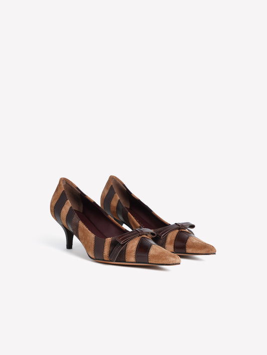 BROWN PATCHWORK LEATHER PUMPS WITH MEDIUM HEELS KANDÈ - Brown | Roberto Festa