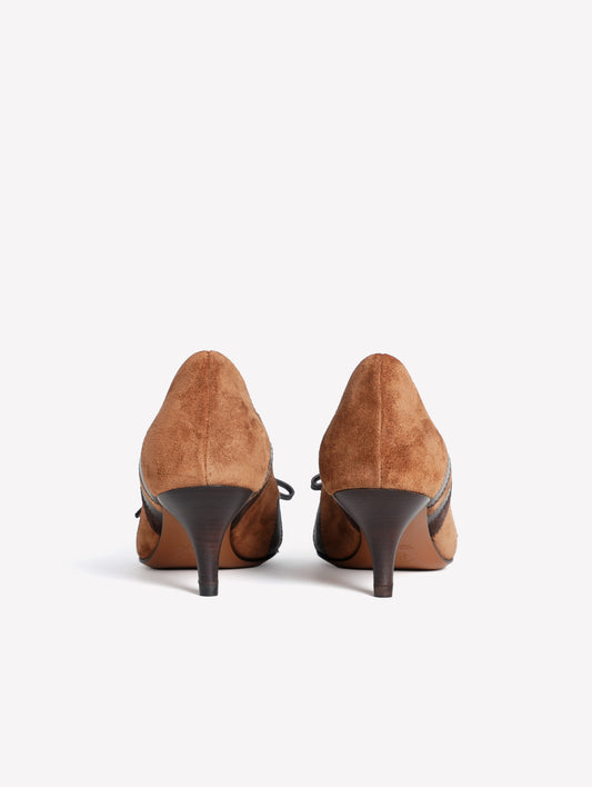 BROWN PATCHWORK LEATHER PUMPS WITH MEDIUM HEELS KANDÈ - Brown | Roberto Festa