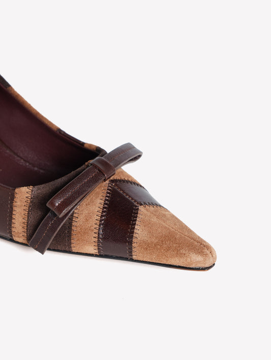 BROWN PATCHWORK LEATHER PUMPS WITH MEDIUM HEELS KANDÈ - Brown | Roberto Festa