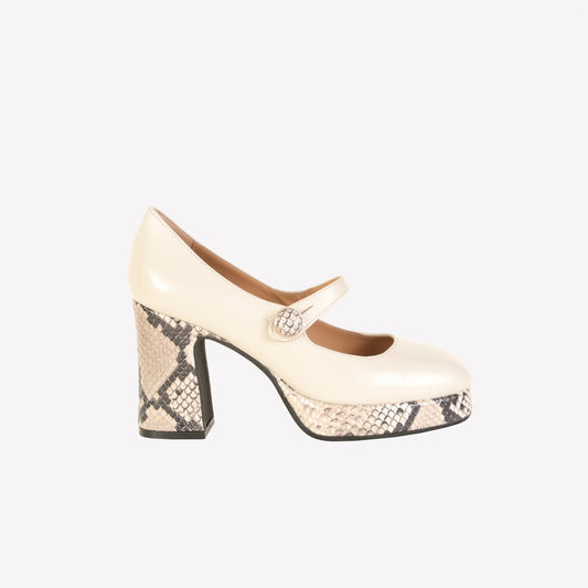 KANGRA PUMP WITH PLATFORM AND STRAP IN CREAM NAPPA - Pumps | Roberto Festa