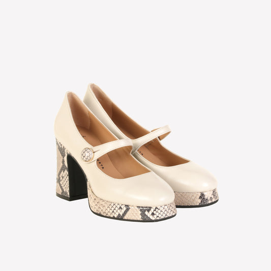 KANGRA PUMP WITH PLATFORM AND STRAP IN CREAM NAPPA - Pumps | Roberto Festa