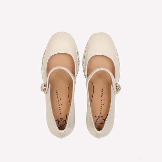 KANGRA PUMP WITH PLATFORM AND STRAP IN CREAM NAPPA - Bianco | Roberto Festa
