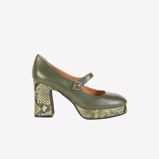 KANGRA PUMPS IN GREEN NAPPA WITH PLATFORM AND STRAP - Products | Roberto Festa