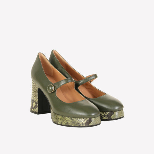 KANGRA PUMPS IN GREEN NAPPA WITH PLATFORM AND STRAP - Pumps | Roberto Festa