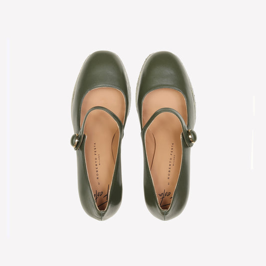 KANGRA PUMPS IN GREEN NAPPA WITH PLATFORM AND STRAP - Verde | Roberto Festa
