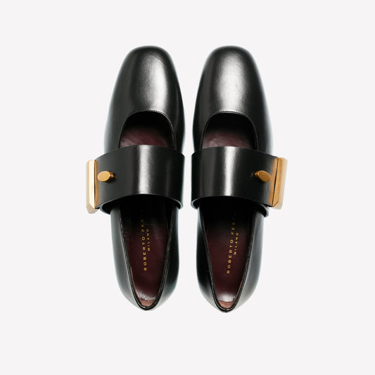 BLACK CALFSKIN BALLERINA KELLYS - Nero | Roberto Festa