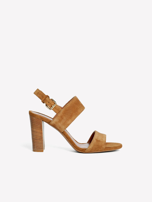 SANDALO IN CROSTA  COLOR CUOIO CON DOPPIA FASCIA E TACCO ALTO KEMOS - Suede | Roberto Festa