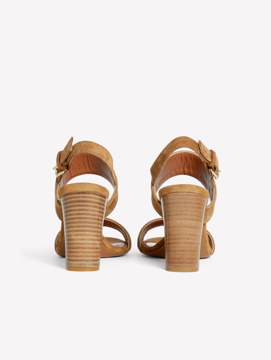 LEATHER-COLORED SUEDE SANDAL WITH DOUBLE STRAP AND HIGH HEEL KEMOS - Marrone | Roberto Festa