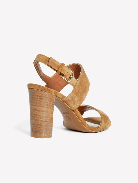 LEATHER-COLORED SUEDE SANDAL WITH DOUBLE STRAP AND HIGH HEEL KEMOS - Marrone | Roberto Festa