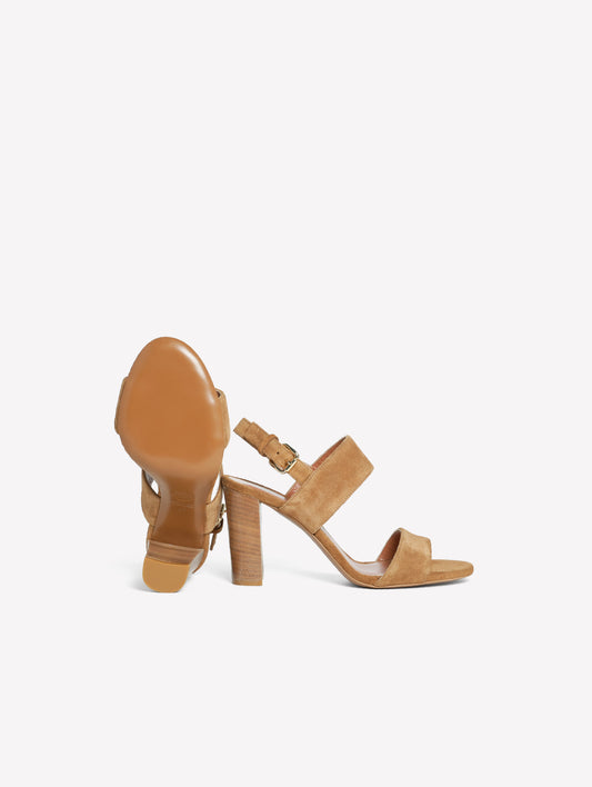 LEATHER-COLORED SUEDE SANDAL WITH DOUBLE STRAP AND HIGH HEEL KEMOS - Marrone | Roberto Festa