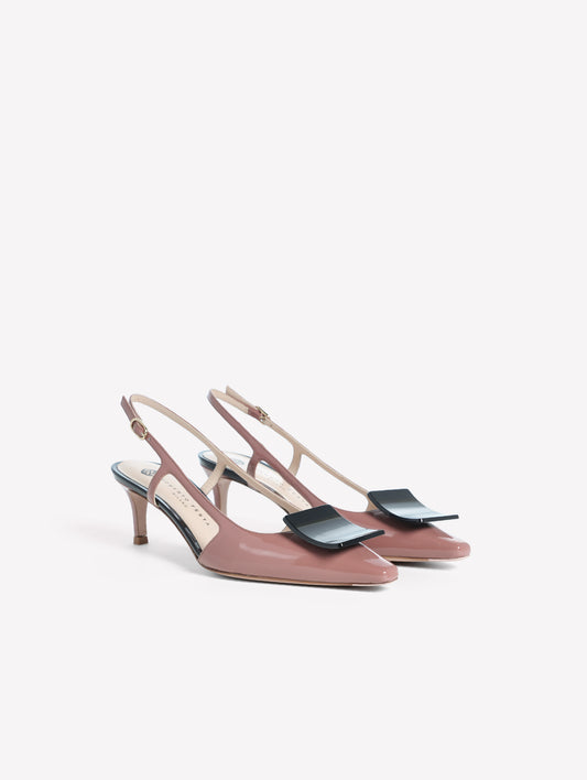 SLINGBACK IN VERNICE COLOR PHARD CON ACCESSORIO QUADRATO NERO KIMERA - Scarpe Donna: Calzature eleganti