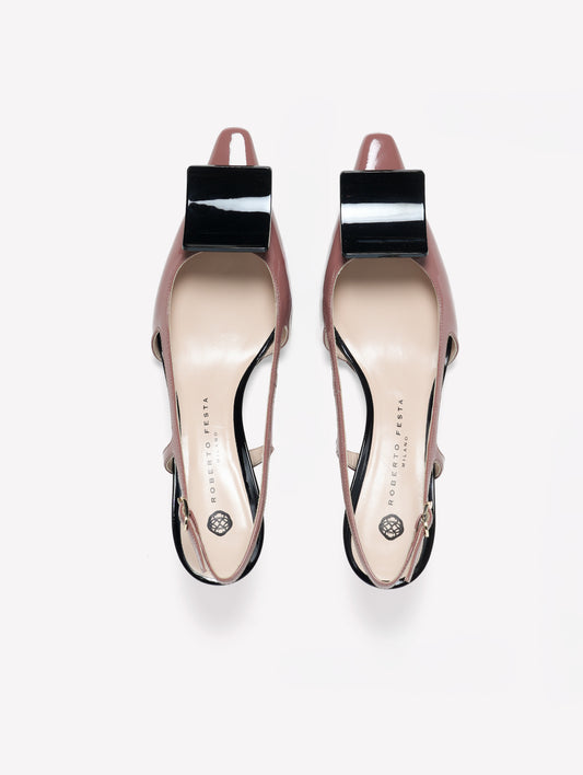 PINK PATENT LEATHER SLINGBACK WITH BLACK SQUARE ACCESSORY KIMERA - Rosa | Roberto Festa