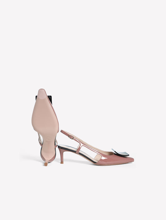 PINK PATENT LEATHER SLINGBACK WITH BLACK SQUARE ACCESSORY KIMERA - Rosa | Roberto Festa