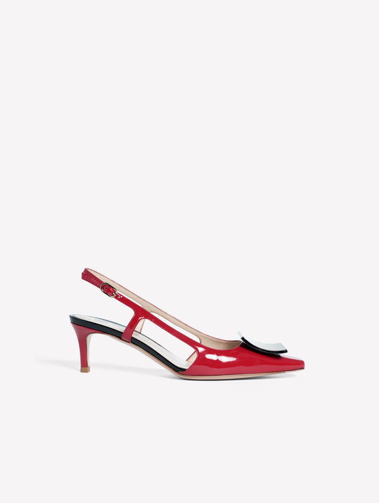 SLINGBACK IN VERNICE ROSSA CON ACCESSORIO NERO KIMERA - Rosso | Roberto Festa