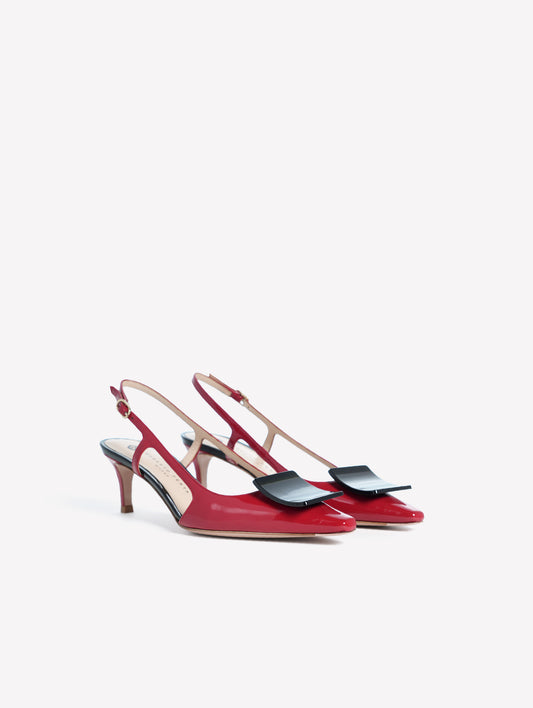 SLINGBACK IN VERNICE ROSSA CON ACCESSORIO NERO KIMERA - Rosso | Roberto Festa