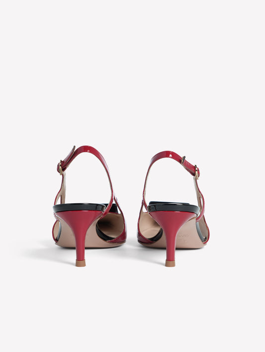 SLINGBACK IN VERNICE ROSSA CON ACCESSORIO NERO KIMERA - Rosso | Roberto Festa