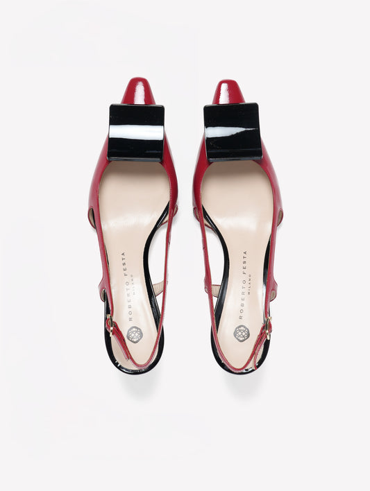 SLINGBACK IN VERNICE ROSSA CON ACCESSORIO NERO KIMERA - Rosso | Roberto Festa