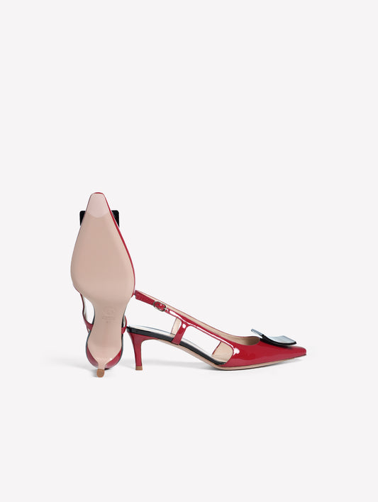 SLINGBACK IN VERNICE ROSSA CON ACCESSORIO NERO KIMERA - Rosso | Roberto Festa
