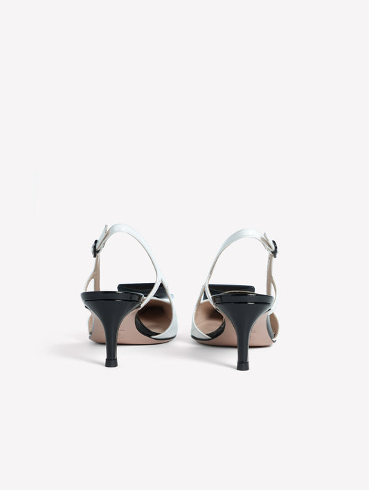 SLINGBACK IN VERNICE COLOR BIANCO  CON ACCESSORIO QUADRATO NERO KIMERA - Bianco | Roberto Festa