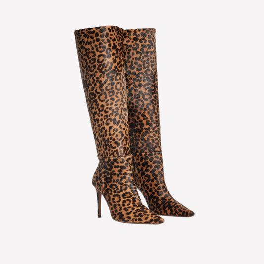 LEOPARD PRINT PONY SKIN KNEE BOOT WITH HIGH HEEL KLARIA - Boots | Roberto Festa
