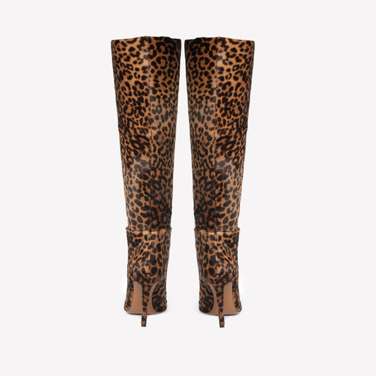 LEOPARD PRINT PONY SKIN KNEE BOOT WITH HIGH HEEL KLARIA - Leopardato | Roberto Festa