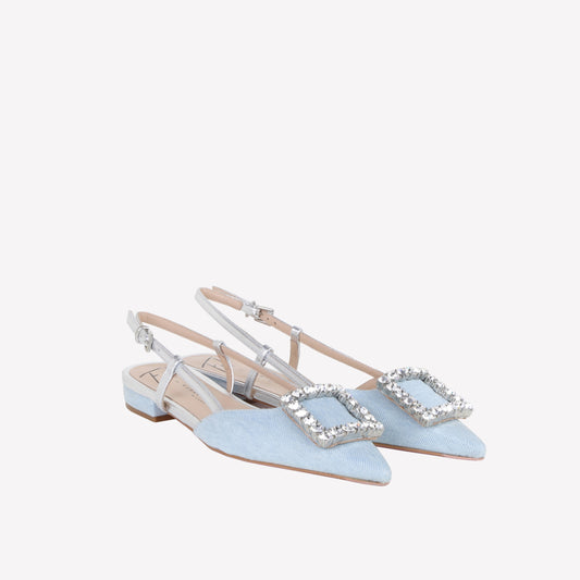 slingback in jeans delave con accessorio strass in tinta lavanda - Azzurro | Roberto Festa