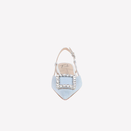 slingback in jeans delave con accessorio strass in tinta lavanda - Azzurro | Roberto Festa