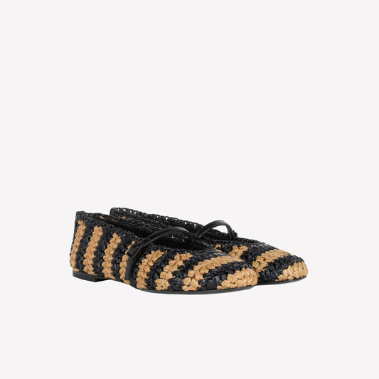 TWO-TONE BALLERINA IN BLACK AND CARAMEL RAFFIA LEROY - nero_marrone | Roberto Festa