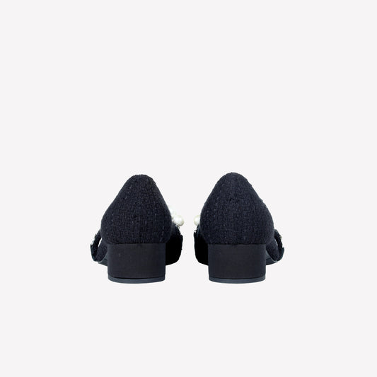 TWEED PUMPS WITH PEARL ACCESSORY LIANA - Nero | Roberto Festa