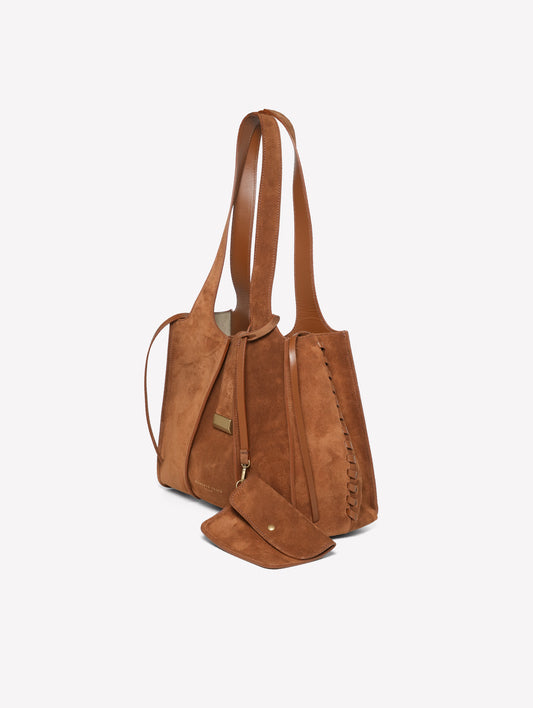 BROWN LEATHER BAG WITH LEATHER SIDE INSERTIONS LILI - Marrone | Roberto Festa