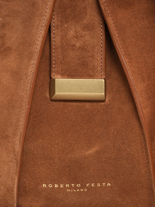BROWN LEATHER BAG WITH LEATHER SIDE INSERTIONS LILI - Marrone | Roberto Festa
