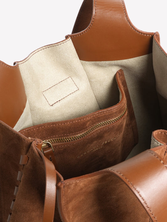 BROWN LEATHER BAG WITH LEATHER SIDE INSERTIONS LILI - Marrone | Roberto Festa