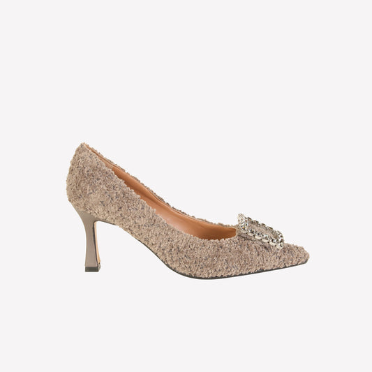 LILLY EMBELLISHED PUMP IN MUD BOUCLÉ - Products | Roberto Festa
