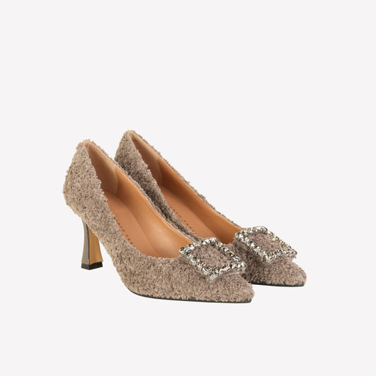 LILLY EMBELLISHED PUMP IN MUD BOUCLÉ - Shoes | Roberto Festa