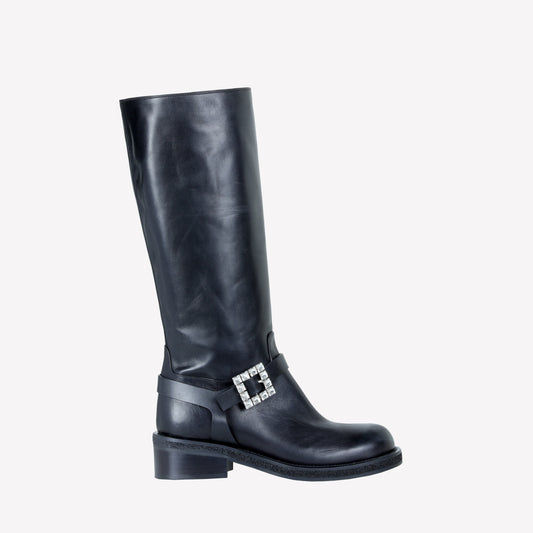 CALFSKIN BIKER WITH CRYSTALS BUCKLE LIPA - Nero | Roberto Festa