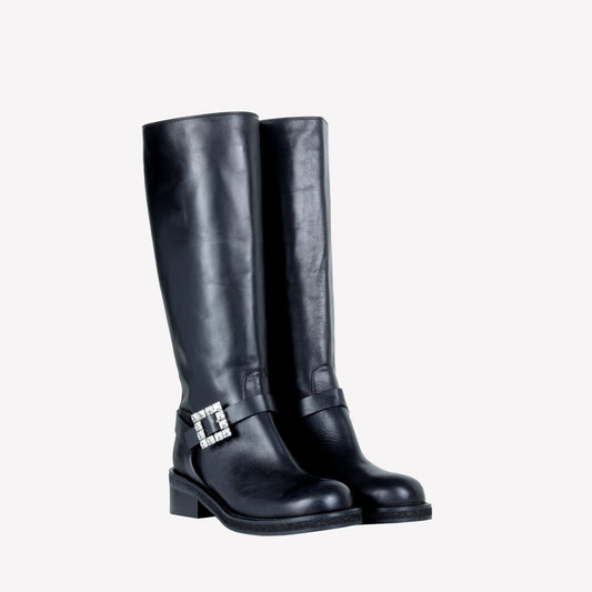 CALFSKIN BIKER WITH CRYSTALS BUCKLE LIPA - Nero | Roberto Festa