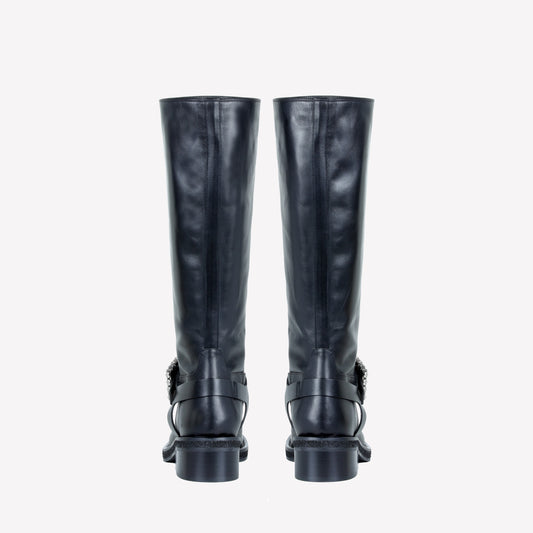 CALFSKIN BIKER WITH CRYSTALS BUCKLE LIPA - Nero | Roberto Festa