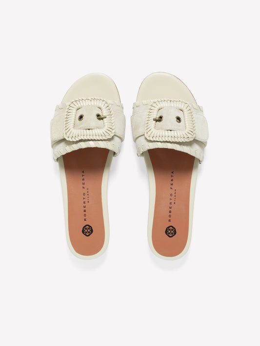 TAUPE SUEDE SLIPPERS WITH BUCKLE LOPEZ - Marrone | Roberto Festa