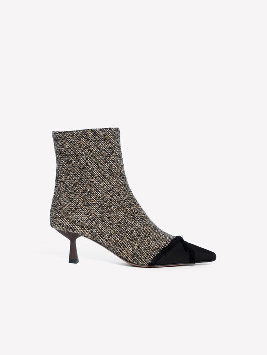 STIVALETTO IN TWEED GRIGIO CON PUNTINA SFRANGIATA IN GROS GRAIN NERO LORASIA - Grigio | Roberto Festa