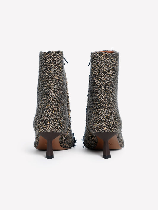 STIVALETTO IN TWEED GRIGIO CON PUNTINA SFRANGIATA IN GROS GRAIN NERO LORASIA - Grigio | Roberto Festa