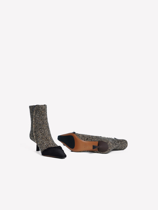 STIVALETTO IN TWEED GRIGIO CON PUNTINA SFRANGIATA IN GROS GRAIN NERO LORASIA - Grigio | Roberto Festa