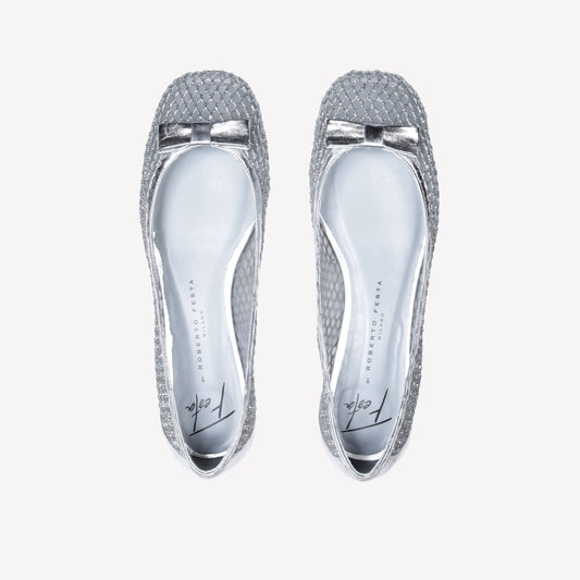 SILVER GLITTER MESH AND TULLE BALLERINA LOUP - Argento | Roberto Festa