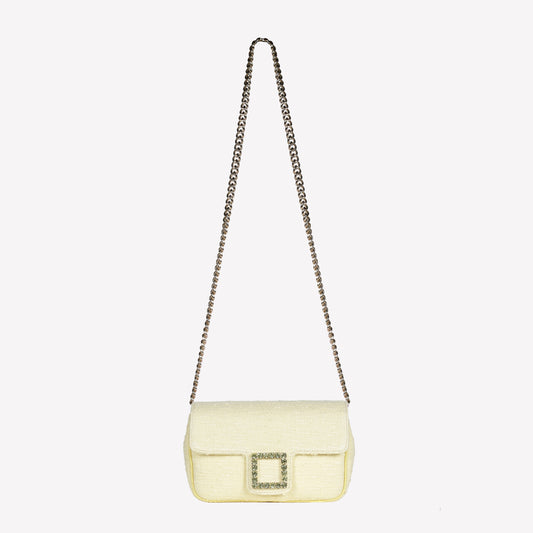 MIMOSA COLOR TWEED SHOULDER BAG WITH CRYSTAL ACCESSORY LUNETTE - Mix & Match | Roberto Festa