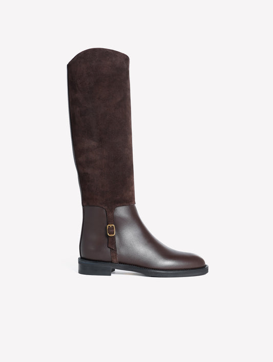 RIDER BOOTS IN DARK BROWN CALF LEATHER WITH TONE-ON-TONE SUEDE LEG MARLOWE - New Arrivals | Roberto Festa