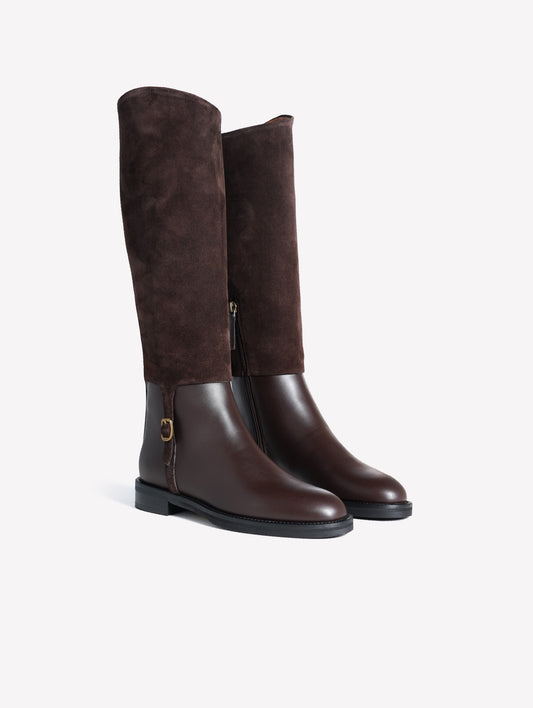 RIDER BOOTS IN DARK BROWN CALF LEATHER WITH TONE-ON-TONE SUEDE LEG MARLOWE - New Arrivals | Roberto Festa