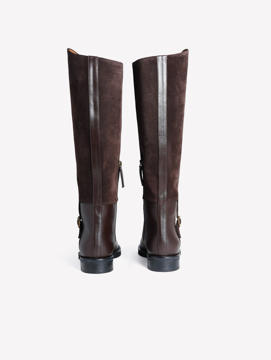 RIDER BOOTS IN DARK BROWN CALF LEATHER WITH TONE-ON-TONE SUEDE LEG MARLOWE - Brown | Roberto Festa