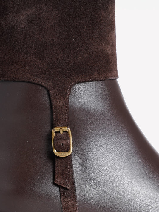 RIDER BOOTS IN DARK BROWN CALF LEATHER WITH TONE-ON-TONE SUEDE LEG MARLOWE - Brown | Roberto Festa