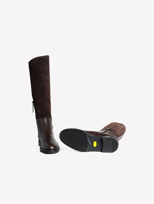 RIDER BOOTS IN DARK BROWN CALF LEATHER WITH TONE-ON-TONE SUEDE LEG MARLOWE - Brown | Roberto Festa