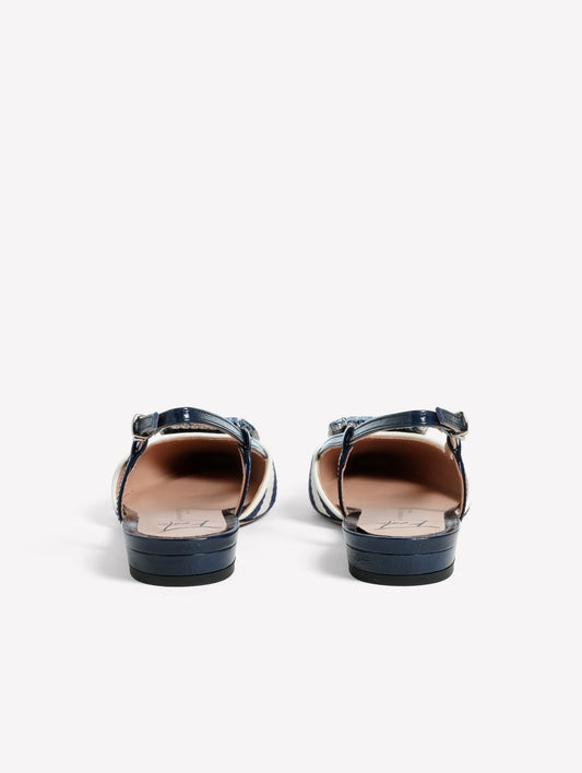 SLINGBACK IN WHITE AND BLUE STRIPED FABRIC WITH SQUARE ACCESSORY MIMMA - Blu | Roberto Festa