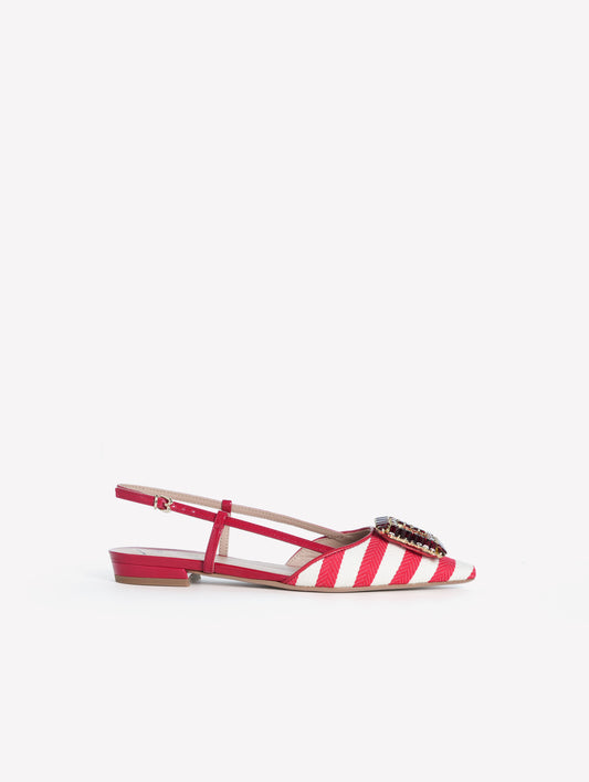 SLINGBACK IN TESSUTO RIGATO BIANCO E ROSSO  CON ACCESSORIO QUADRATO MIMMA - Rosso | Roberto Festa